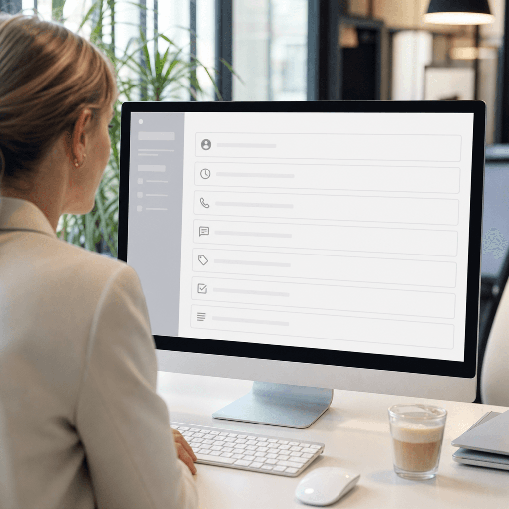 Voorbeeld van een call-log interface met de 7 elementen als invulvelden, vergelijkbaar met een CRM-detailscherm
