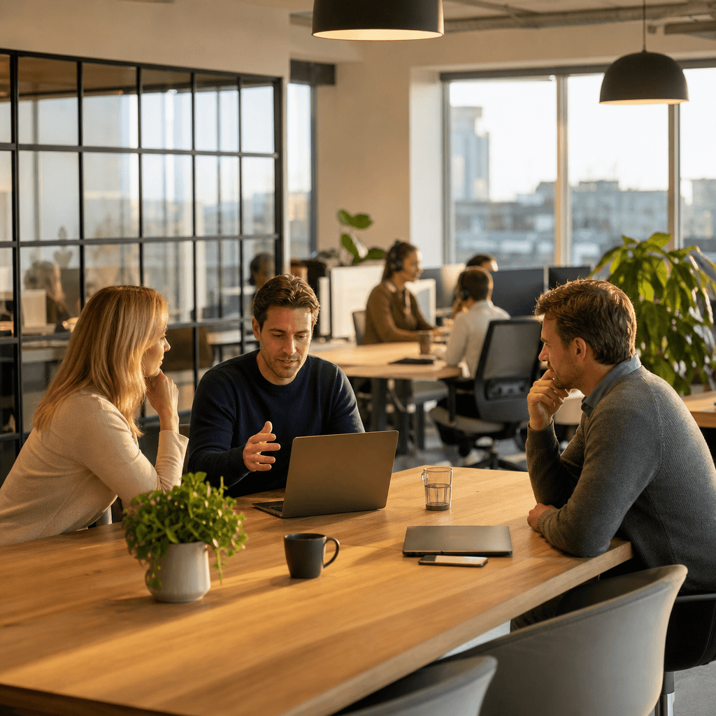 Tabel of flowchart met drie kolommen: Metric, Drempelwaarde, Actie. Bijvoorbeeld: 'AHT > 5 min → Conversatieflow herzien'. Duidelijke visuele beslisboom.